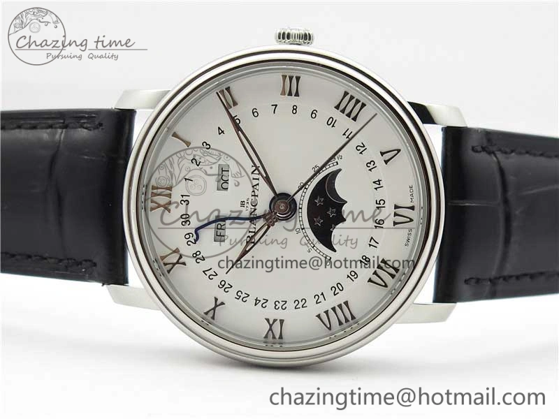 ModernLook Villeret 6654 SS Complicated Function OMF 1:1 Best Edition White Dial on Black Leather Strap A6654 V 5268