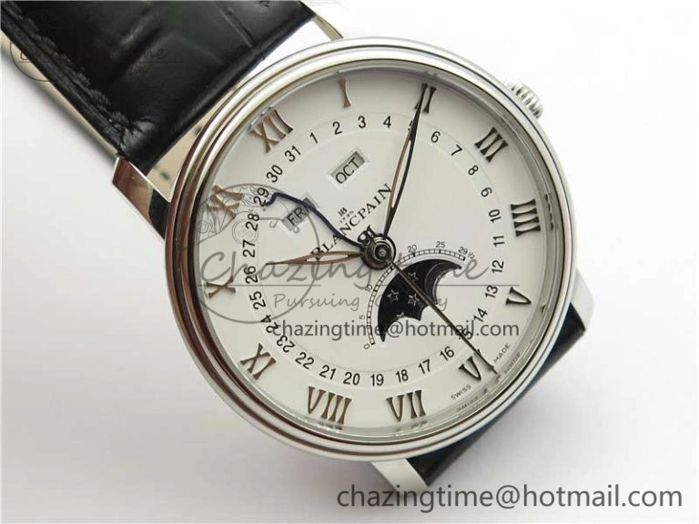 ModernLook Villeret 6654 SS Complicated Function OMF 1:1 Best Edition White Dial on Black Leather Strap A6654 V 5268
