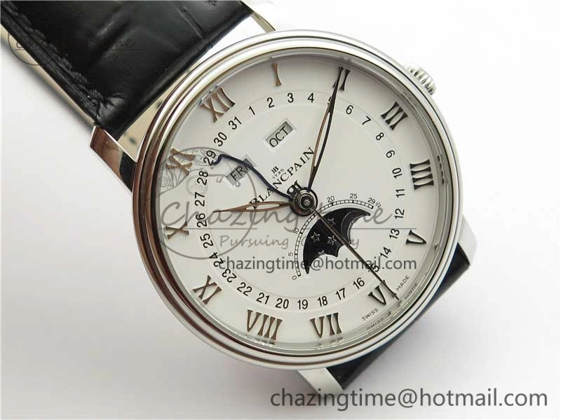 ModernLook Villeret 6654 SS Complicated Function OMF 1:1 Best Edition White Dial on Black Leather Strap A6654 V 5268