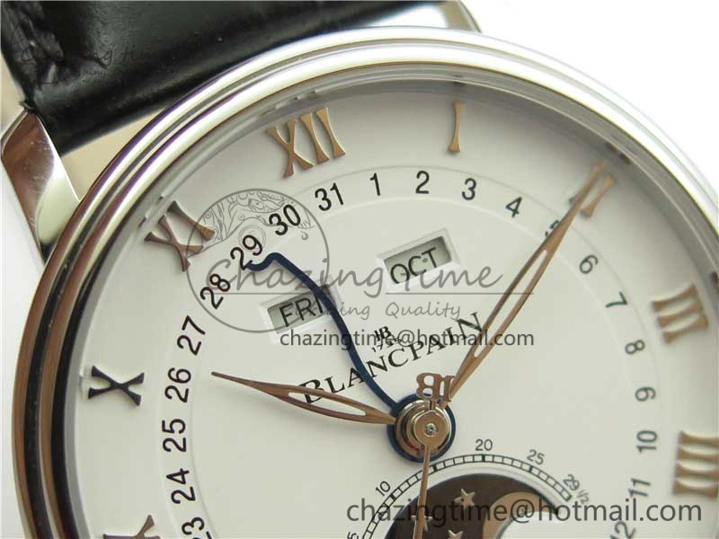 ModernLook Villeret 6654 SS Complicated Function OMF 1:1 Best Edition White Dial on Black Leather Strap A6654 V 5268