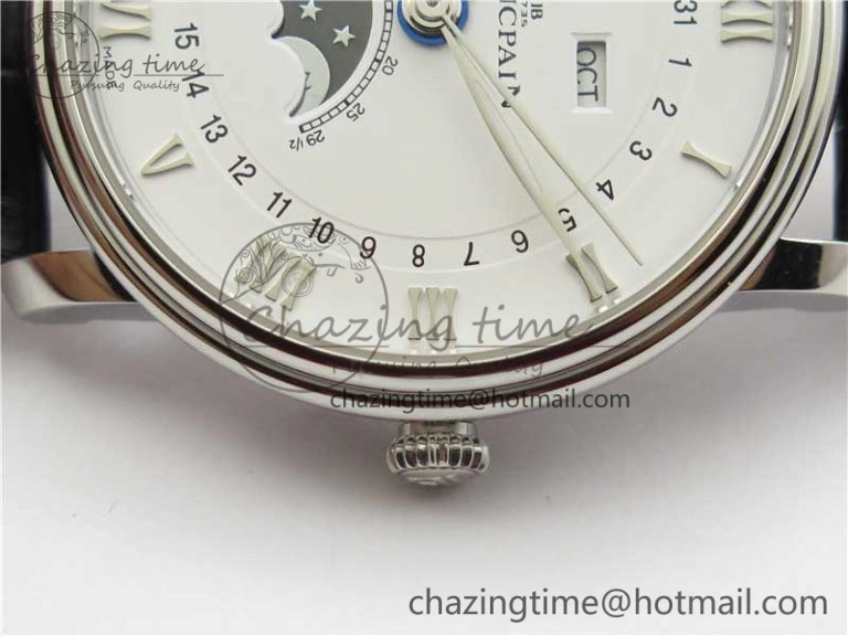 ModernLook Villeret 6654 SS Complicated Function OMF 1:1 Best Edition White Dial on Black Leather Strap A6654 V 5268