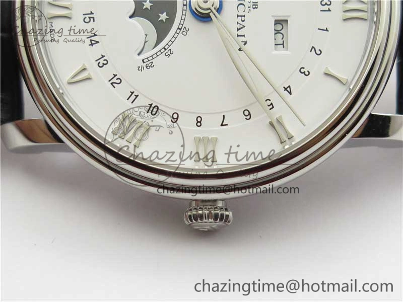 ModernLook Villeret 6654 SS Complicated Function OMF 1:1 Best Edition White Dial on Black Leather Strap A6654 V 5268