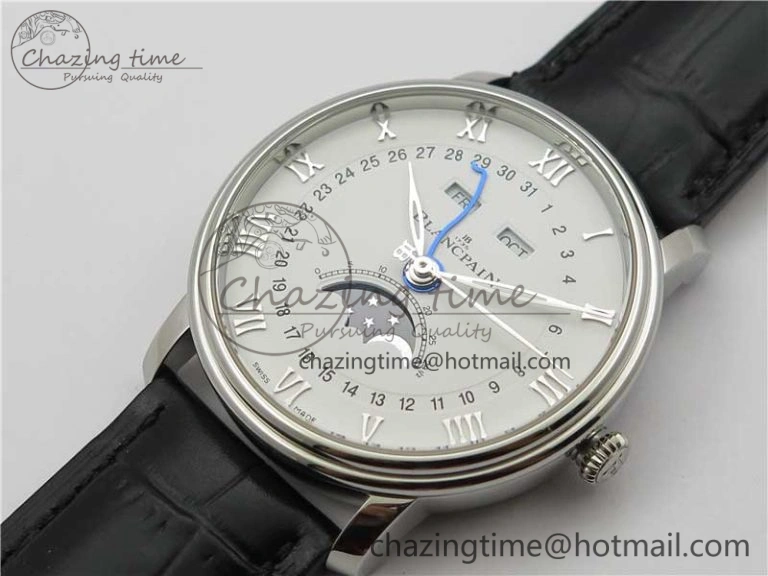 ModernLook Villeret 6654 SS Complicated Function OMF 1:1 Best Edition White Dial on Black Leather Strap A6654 V 5268