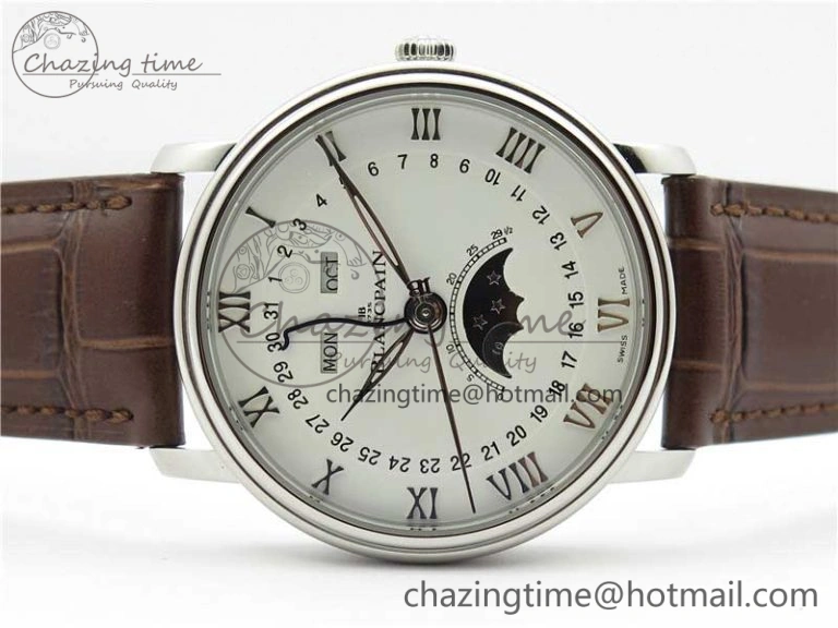 ZipUp Villeret 6654 SS Complicated Function OMF 1:1 Best Edition White Dial on Brown Leather Strap A6654 V 5270