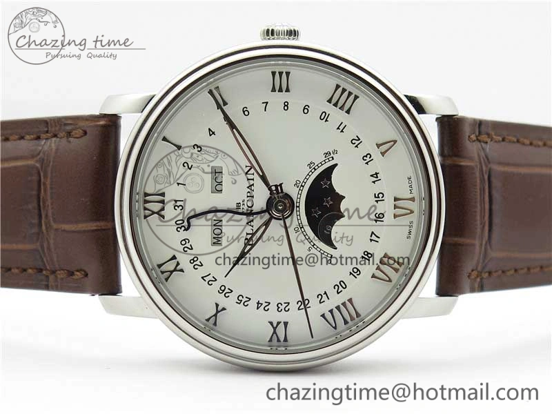 ZipUp Villeret 6654 SS Complicated Function OMF 1:1 Best Edition White Dial on Brown Leather Strap A6654 V 5270