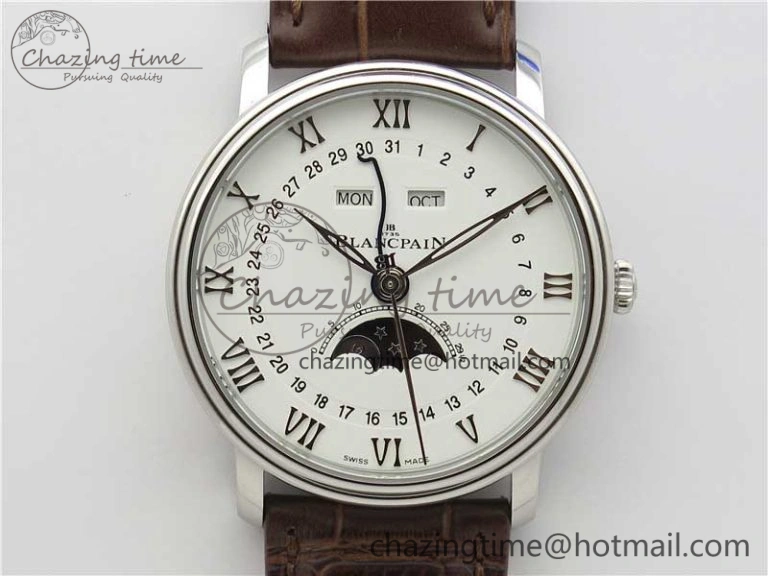 Seasonal Villeret 6654 SS Complicated Function OMF 1:1 Best Edition White Dial on Brown Leather Strap A6654 V 7904