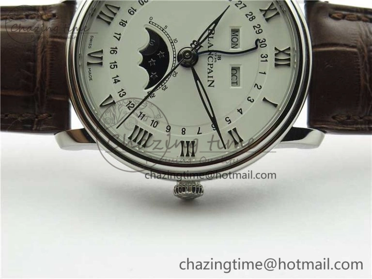 ZipUp Villeret 6654 SS Complicated Function OMF 1:1 Best Edition White Dial on Brown Leather Strap A6654 V 5270