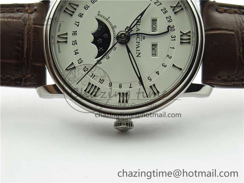 ZipUp Villeret 6654 SS Complicated Function OMF 1:1 Best Edition White Dial on Brown Leather Strap A6654 V 5270