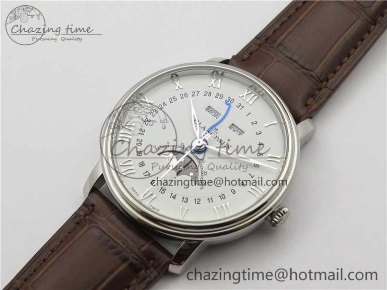 ZipUp Villeret 6654 SS Complicated Function OMF 1:1 Best Edition White Dial on Brown Leather Strap A6654 V 5270