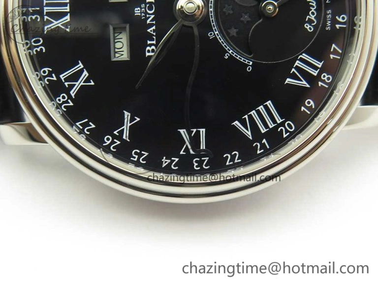 Villeret Quantième Complet 8 Jours SS Complicated Function OMF 1:1 Best Edition Black Dial on Black Leather Strap A Breathable 5279