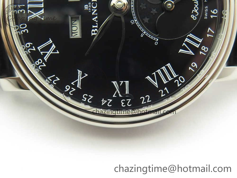 Villeret Quantième Complet 8 Jours SS Complicated Function OMF 1:1 Best Edition Black Dial on Black Leather Strap A Breathable 5279