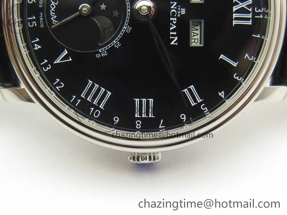 Villeret Quantième Complet 8 Jours SS Complicated Function OMF 1:1 Best Edition Black Dial on Black Leather Strap A Breathable 5279