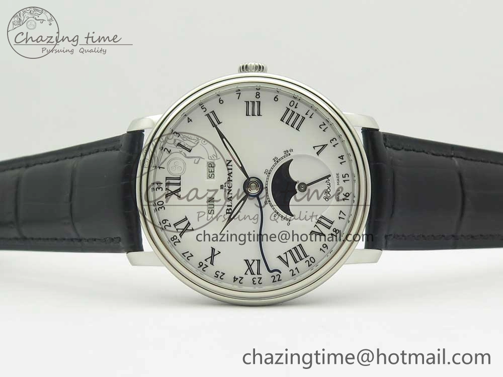 Youthful Villeret Quantième Complet 8 Jours SS Complicated Function OMF 1:1 Best Edition White Dial on Black Leather Strap A 5281