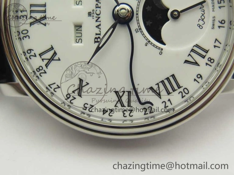 Youthful Villeret Quantième Complet 8 Jours SS Complicated Function OMF 1:1 Best Edition White Dial on Black Leather Strap A 5281