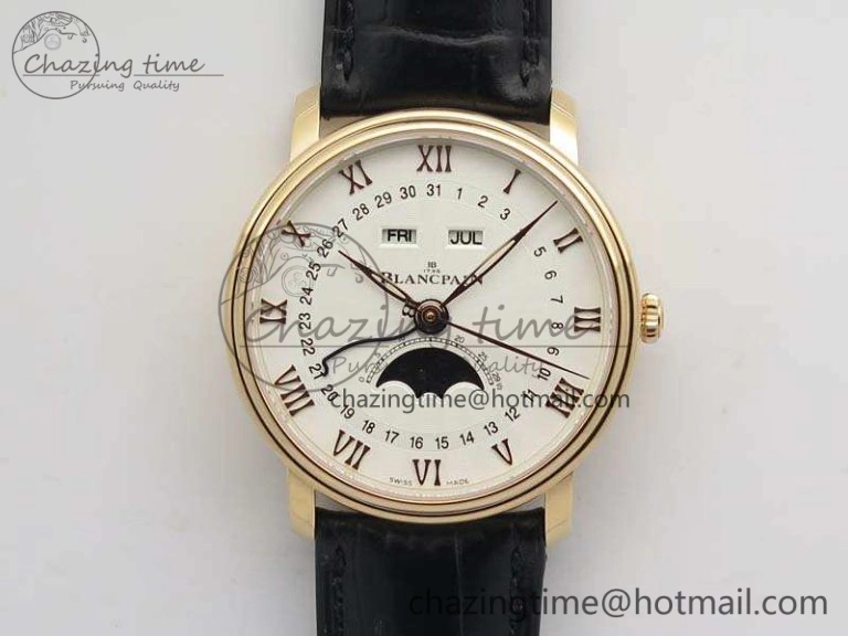 Upgraded Villeret Quantième Complet 8 Jours SS Complicated Function OMF 1:1 Best Edition White Dial on Brown Leather Strap A 7983