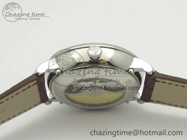 Upgraded Villeret Quantième Complet 8 Jours SS Complicated Function OMF 1:1 Best Edition White Dial on Brown Leather Strap A 7983