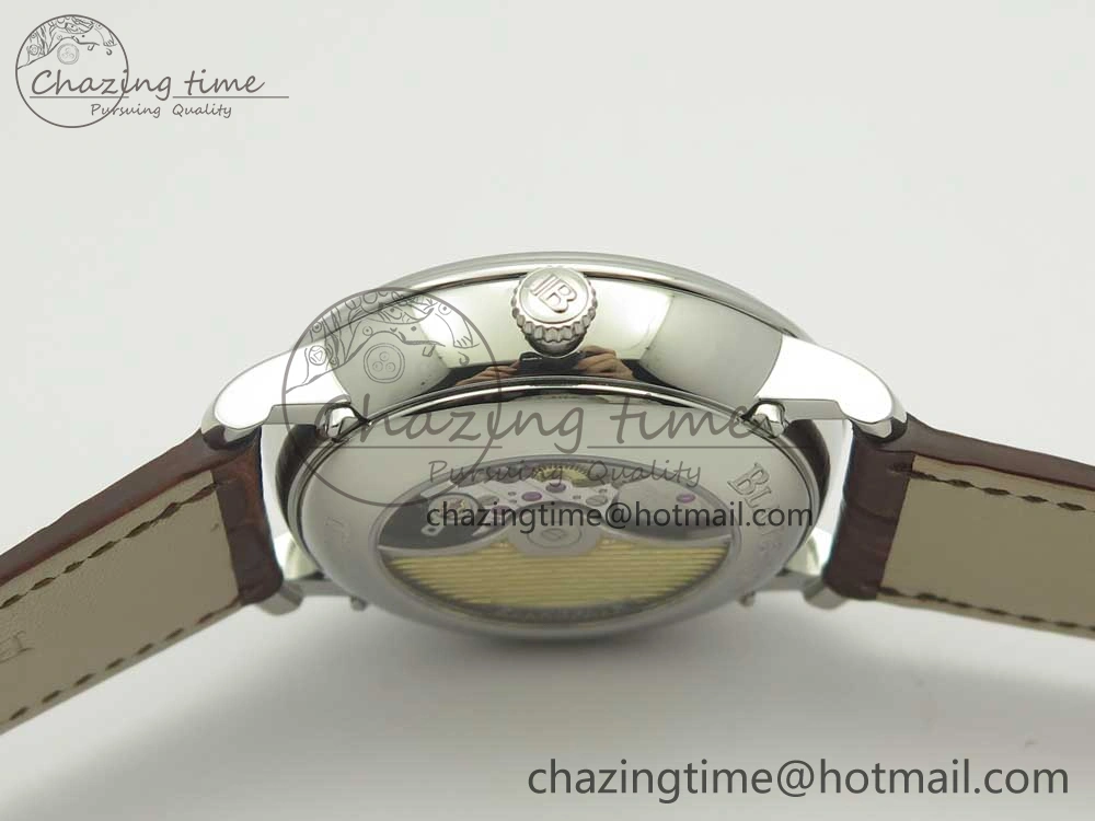 Upgraded Villeret Quantième Complet 8 Jours SS Complicated Function OMF 1:1 Best Edition White Dial on Brown Leather Strap A 7983