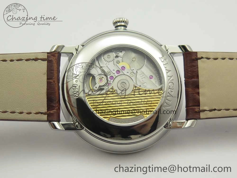 Upgraded Villeret Quantième Complet 8 Jours SS Complicated Function OMF 1:1 Best Edition White Dial on Brown Leather Strap A 7983