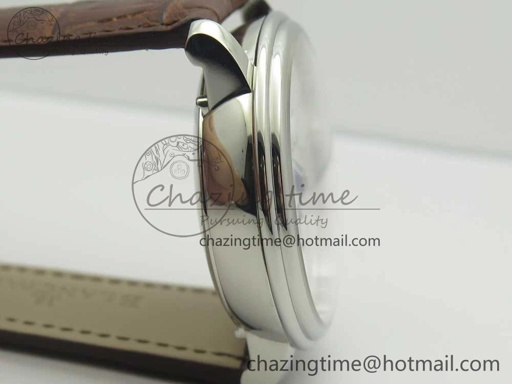 Upgraded Villeret Quantième Complet 8 Jours SS Complicated Function OMF 1:1 Best Edition White Dial on Brown Leather Strap A 7983