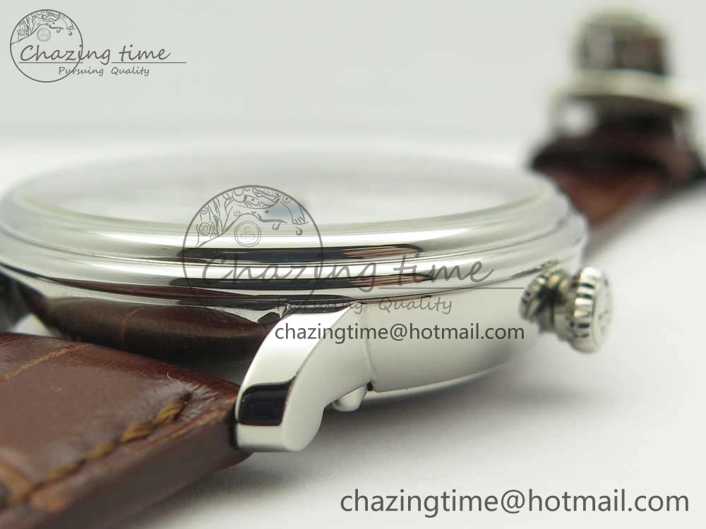 Upgraded Villeret Quantième Complet 8 Jours SS Complicated Function OMF 1:1 Best Edition White Dial on Brown Leather Strap A 7983
