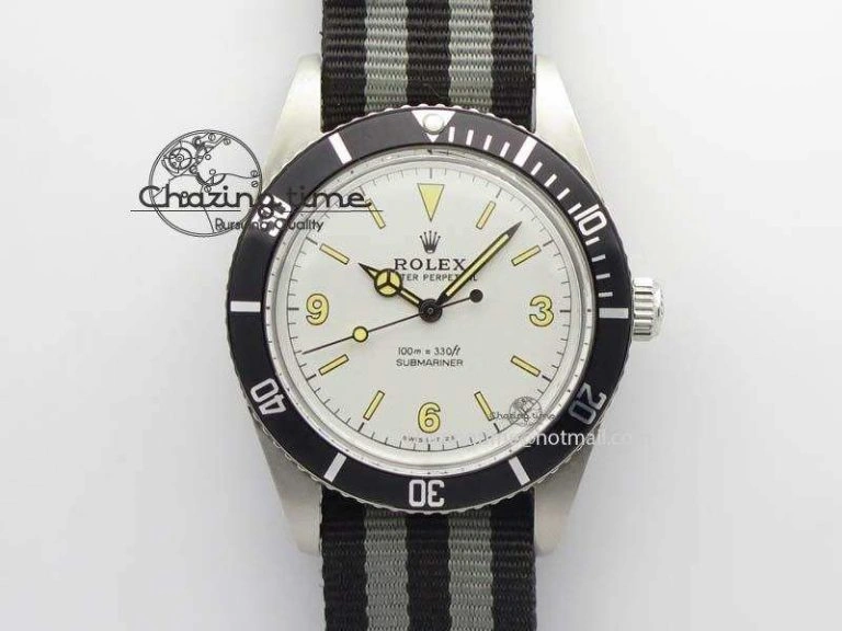 Unique Vintage 1680 Submariner No Date SS White Dial On Nylon Strap A 3857