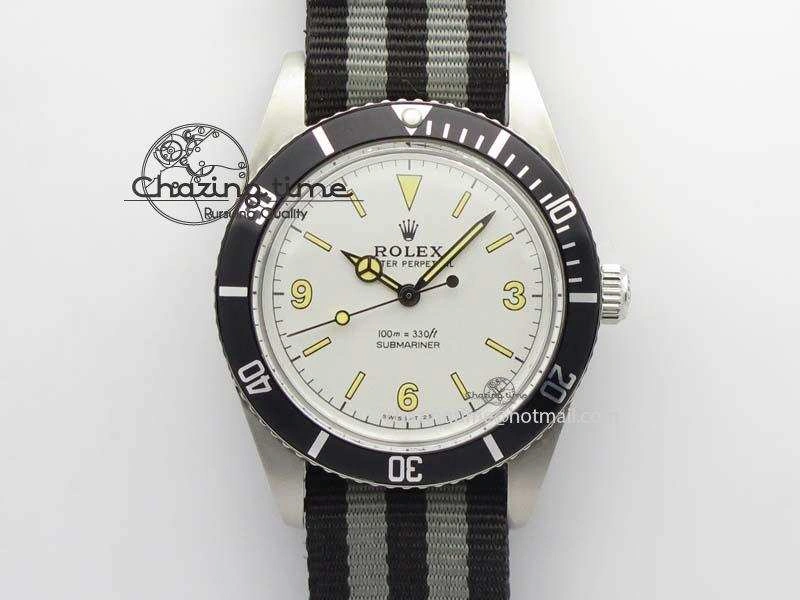 Unique Vintage 1680 Submariner No Date SS White Dial On Nylon Strap A 3857