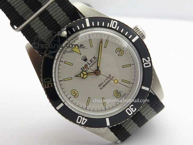 Unique Vintage 1680 Submariner No Date SS White Dial On Nylon Strap A 3857