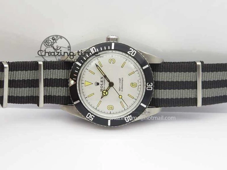 Unique Vintage 1680 Submariner No Date SS White Dial On Nylon Strap A 3857