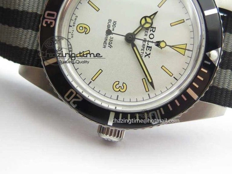 Unique Vintage 1680 Submariner No Date SS White Dial On Nylon Strap A 3857
