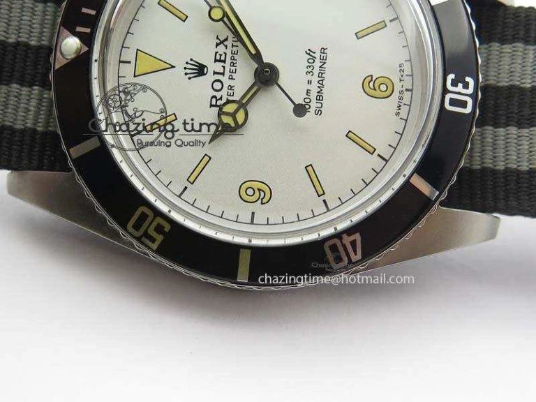 Unique Vintage 1680 Submariner No Date SS White Dial On Nylon Strap A 3857