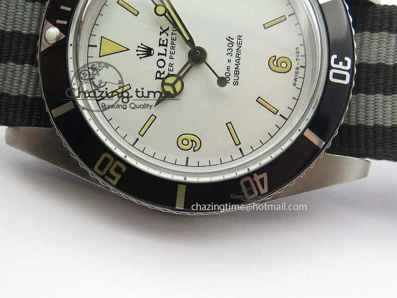 Unique Vintage 1680 Submariner No Date SS White Dial On Nylon Strap A 3857