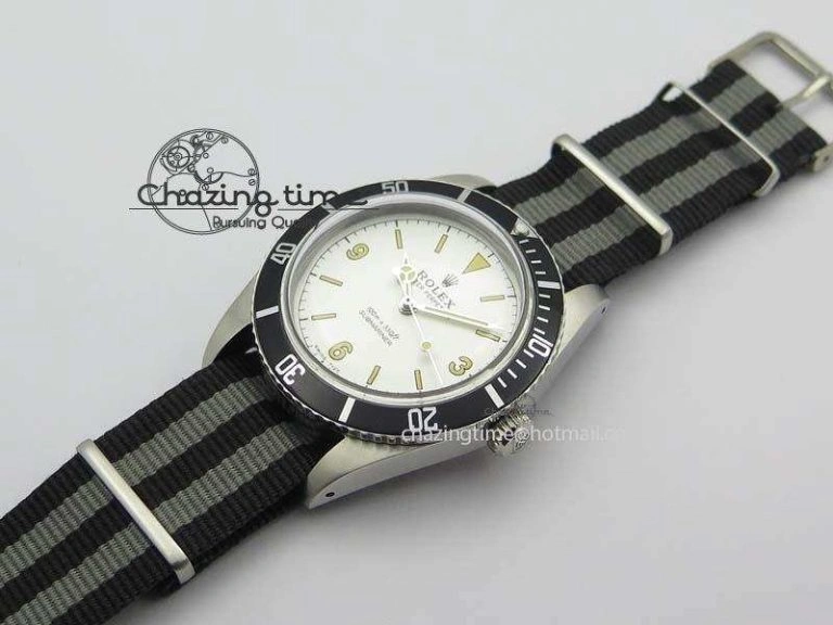 Unique Vintage 1680 Submariner No Date SS White Dial On Nylon Strap A 3857