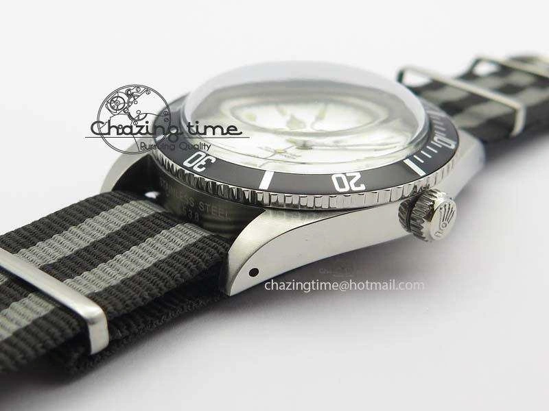 Unique Vintage 1680 Submariner No Date SS White Dial On Nylon Strap A 3857