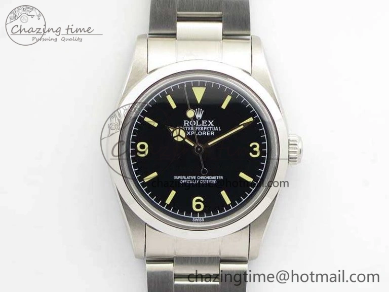 Unique Vintage Explorer Ref.1016 Black Dial Cream Markers On SS Bracelet A23J 3542