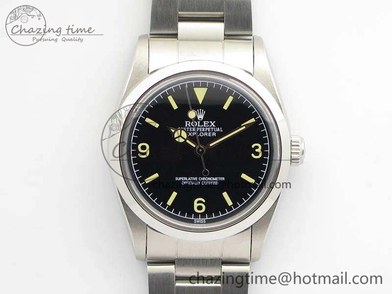 Unique Vintage Explorer Ref.1016 Black Dial Cream Markers On SS Bracelet A23J 3542