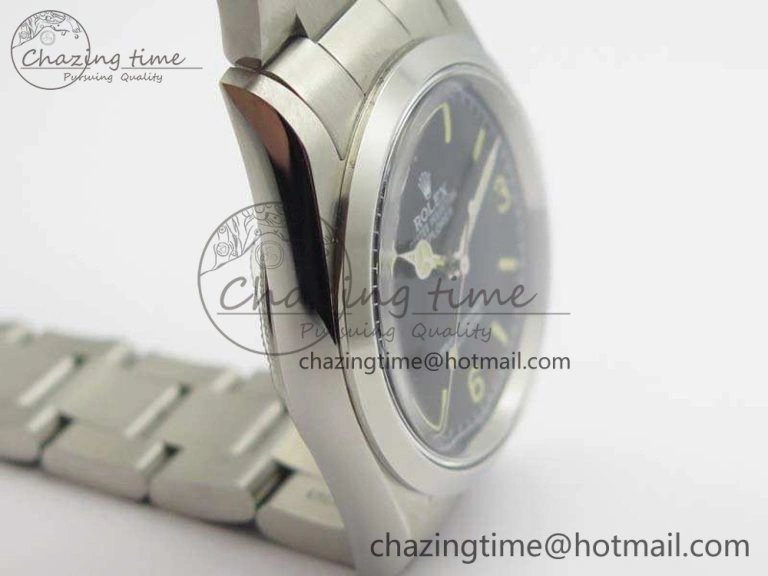 Unique Vintage Explorer Ref.1016 Black Dial Cream Markers On SS Bracelet A23J 3542