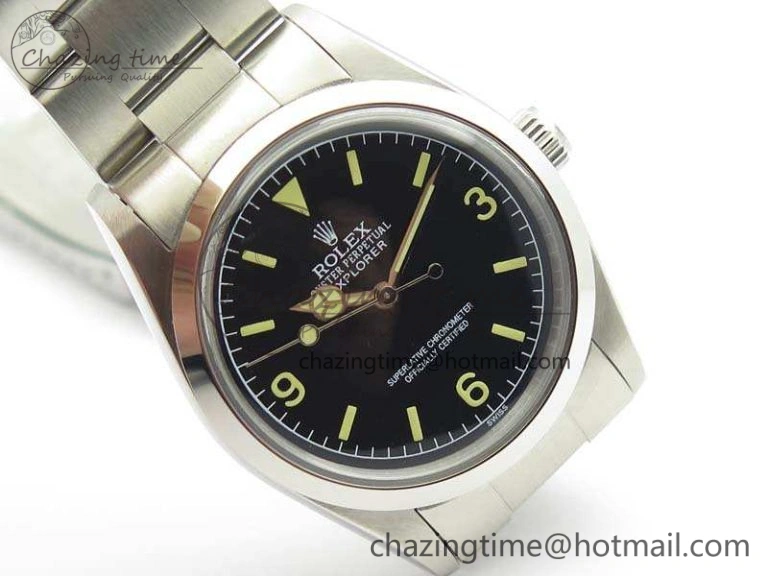 Unique Vintage Explorer Ref.1016 Black Dial Cream Markers On SS Bracelet A23J 3542