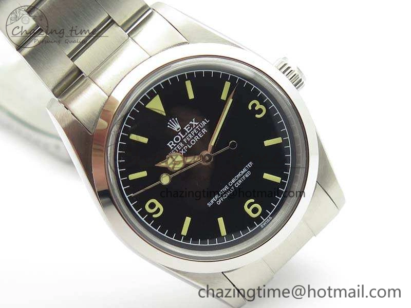 Unique Vintage Explorer Ref.1016 Black Dial Cream Markers On SS Bracelet A23J 3542
