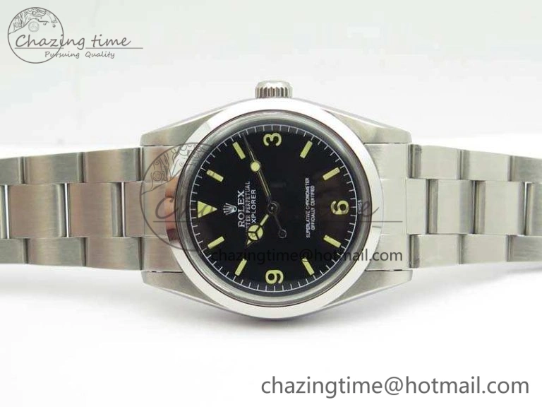 Unique Vintage Explorer Ref.1016 Black Dial Cream Markers On SS Bracelet A23J 3542
