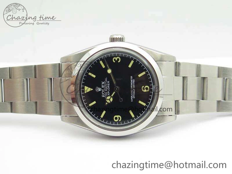 Unique Vintage Explorer Ref.1016 Black Dial Cream Markers On SS Bracelet A23J 3542