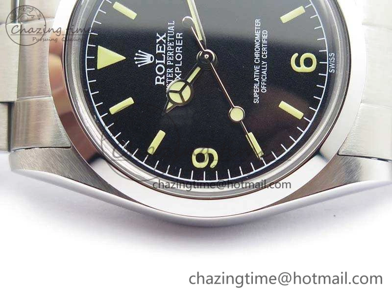 Unique Vintage Explorer Ref.1016 Black Dial Cream Markers On SS Bracelet A23J 3542