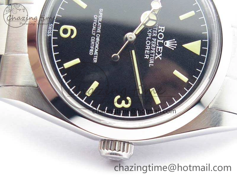 Unique Vintage Explorer Ref.1016 Black Dial Cream Markers On SS Bracelet A23J 3542