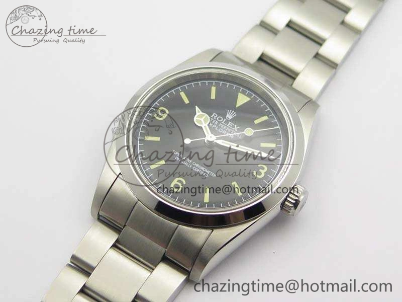 Unique Vintage Explorer Ref.1016 Black Dial Cream Markers On SS Bracelet A23J 3542