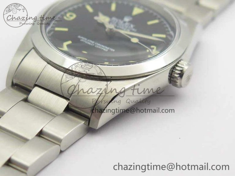 Unique Vintage Explorer Ref.1016 Black Dial Cream Markers On SS Bracelet A23J 3542
