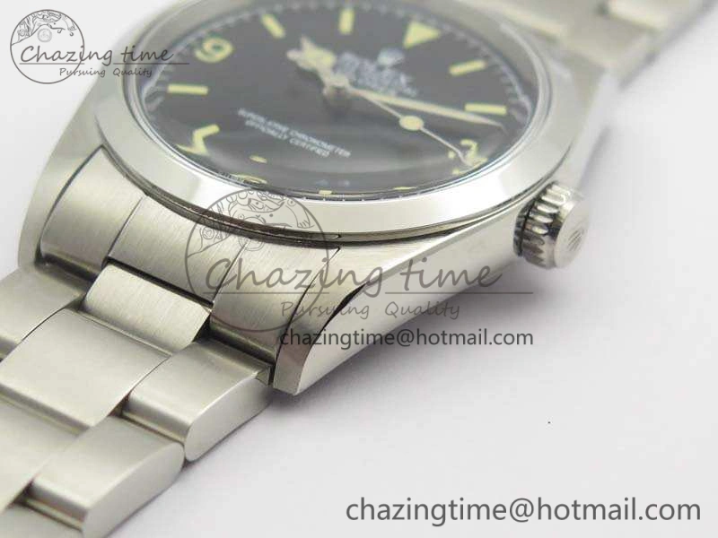 Unique Vintage Explorer Ref.1016 Black Dial Cream Markers On SS Bracelet A23J 3542