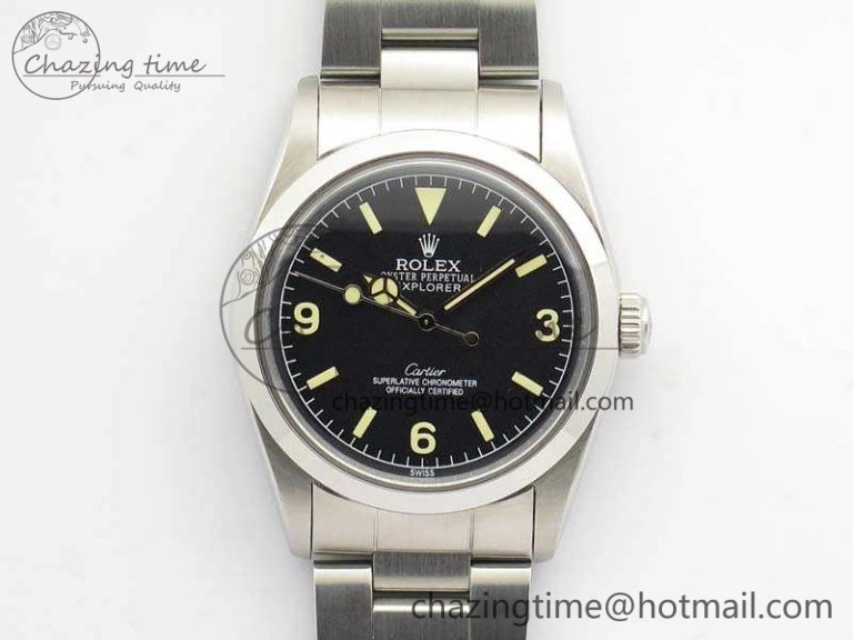Thermal Vintage Explorer Ref.1016 Cartier Black Dial Cream Markers On SS Bracelet A23J 3545