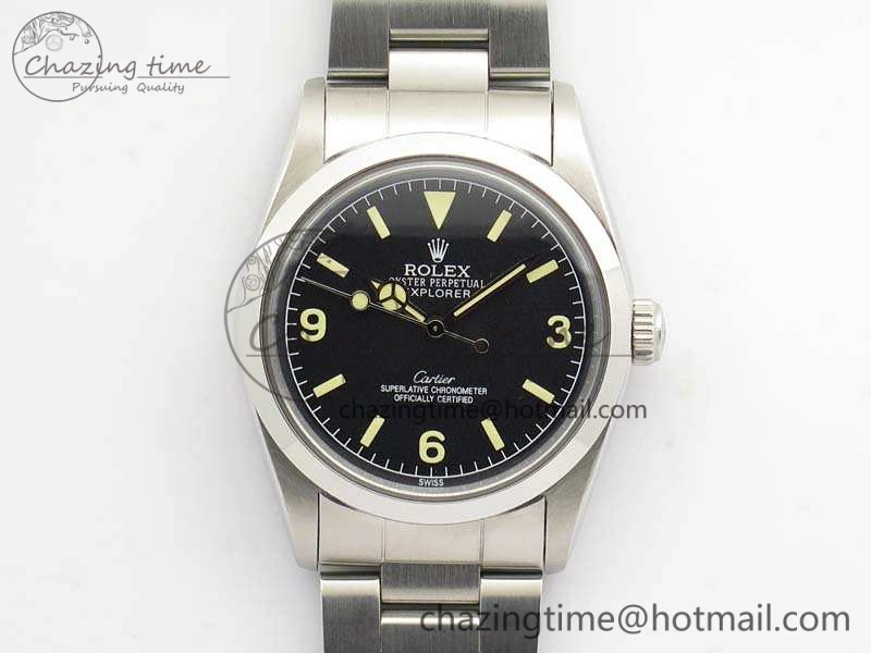 Thermal Vintage Explorer Ref.1016 Cartier Black Dial Cream Markers On SS Bracelet A23J 3545