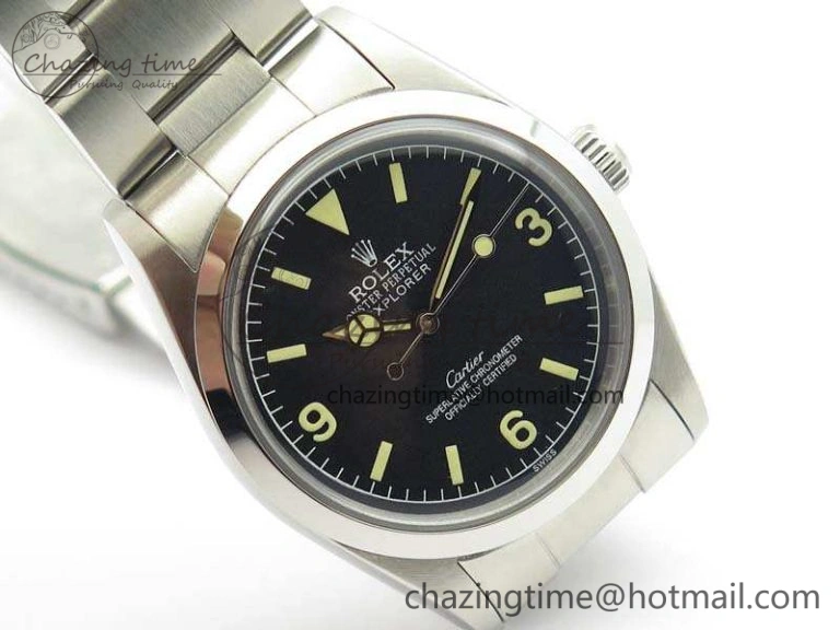 Thermal Vintage Explorer Ref.1016 Cartier Black Dial Cream Markers On SS Bracelet A23J 3545