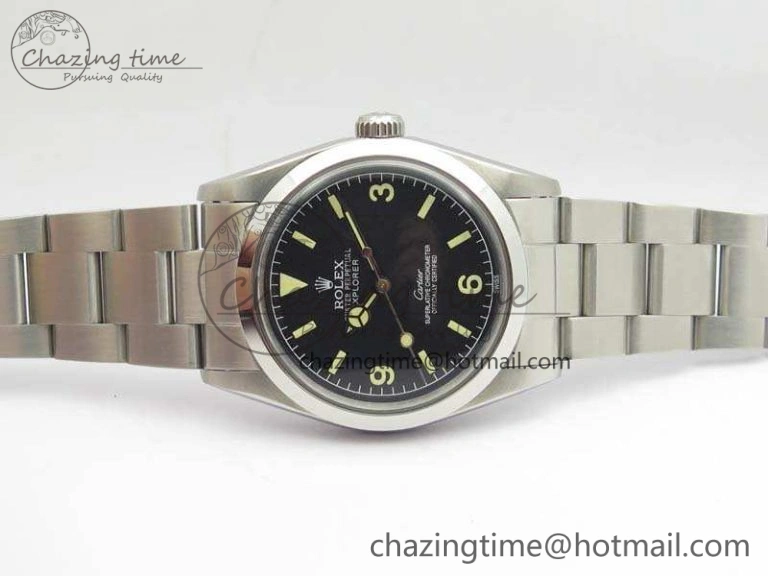 Thermal Vintage Explorer Ref.1016 Cartier Black Dial Cream Markers On SS Bracelet A23J 3545