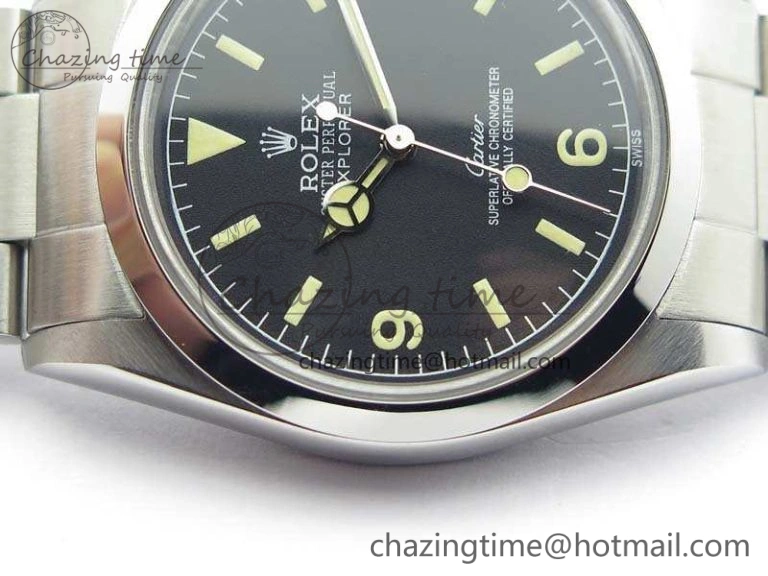 Thermal Vintage Explorer Ref.1016 Cartier Black Dial Cream Markers On SS Bracelet A23J 3545